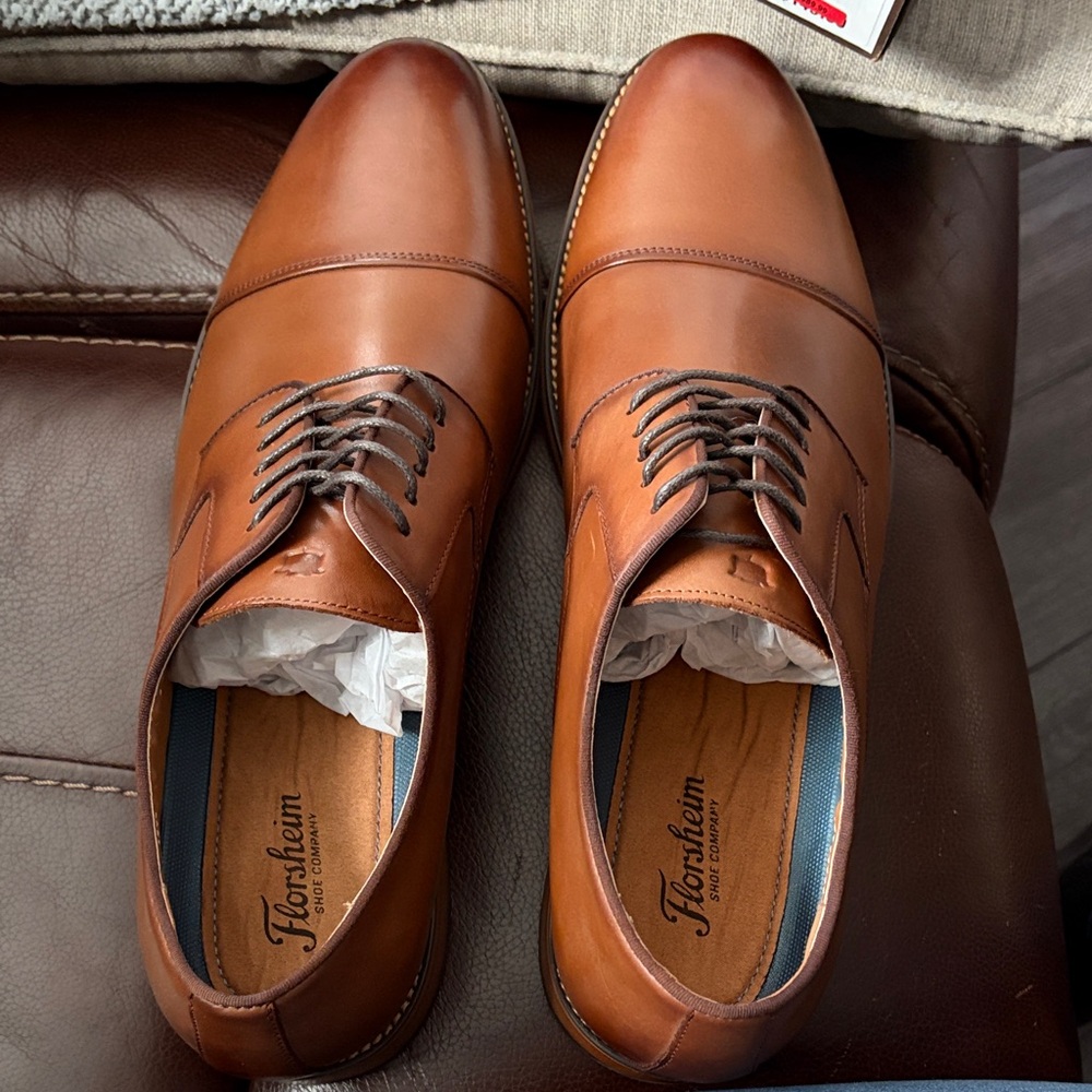 Florsheim Cognac Leather Cap-Toe Oxfords